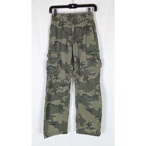 Cisono Cargo Pants 1 Junior's Green Camo Print Pockets Stretch Waist Y2K Grunge